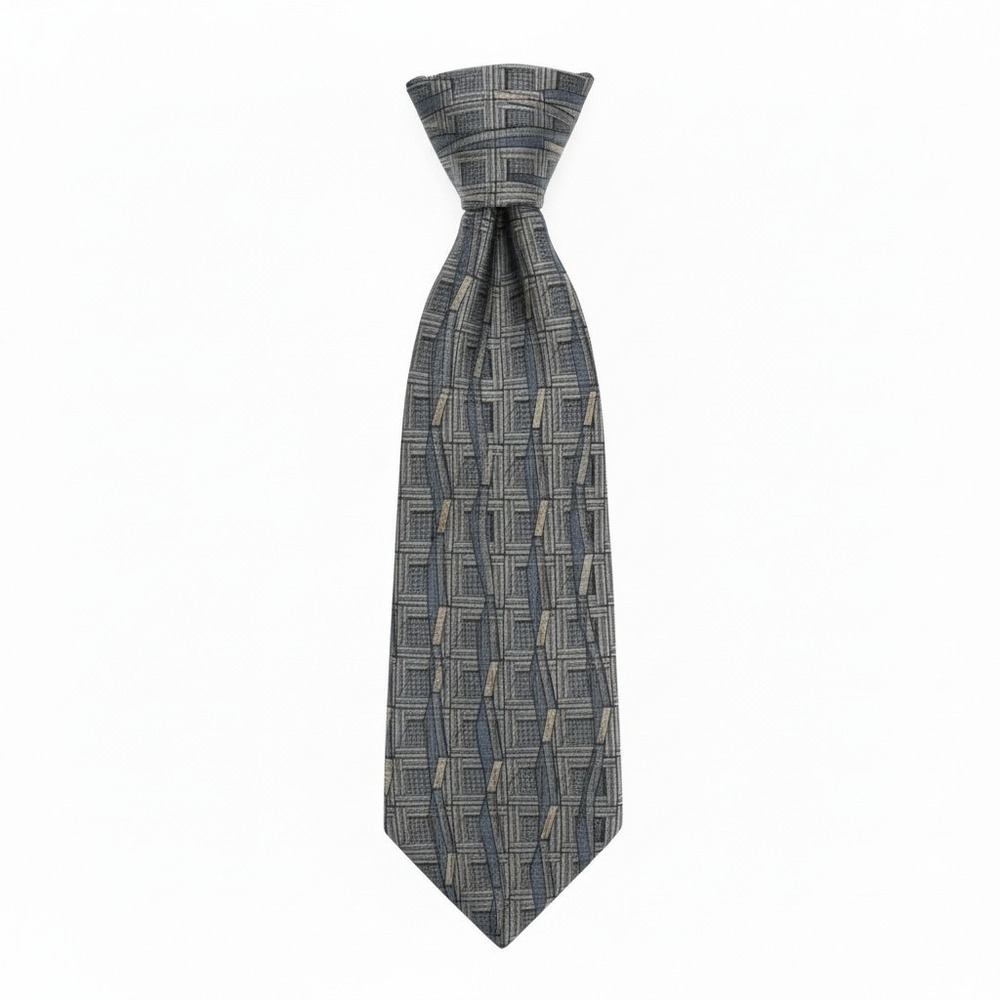 Men's KOLTE ITALY MADE IN ITALY GREY BLUE/Yellowgold GEOMETRIC TIE‎ 100% Silk